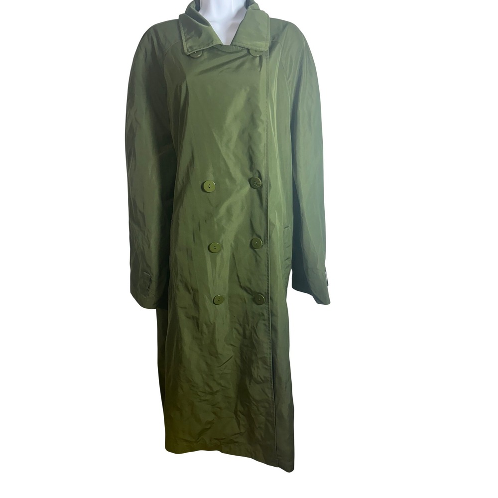 MNG Mango Olive Green Double Breasted Trench Coat Back Storm Flap Plus Size 3XL